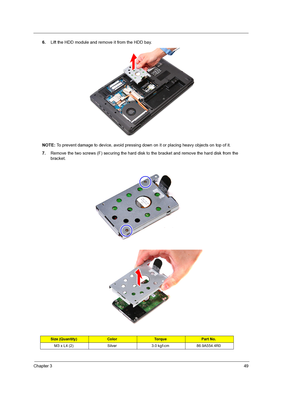 Acer 7540, 7736Z, 7336 manual M3 x L4 