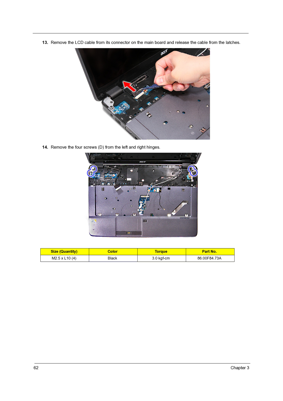 Acer 7736Z, 7540, 7336 manual M2.5 x L10 