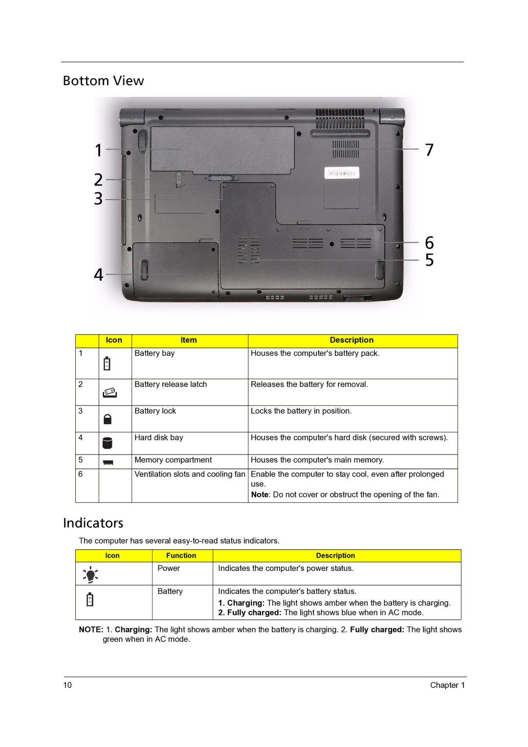 Acer 7738G, 7235, 7735G, 7535G, 7735ZG manual Bottom View, Indicators 