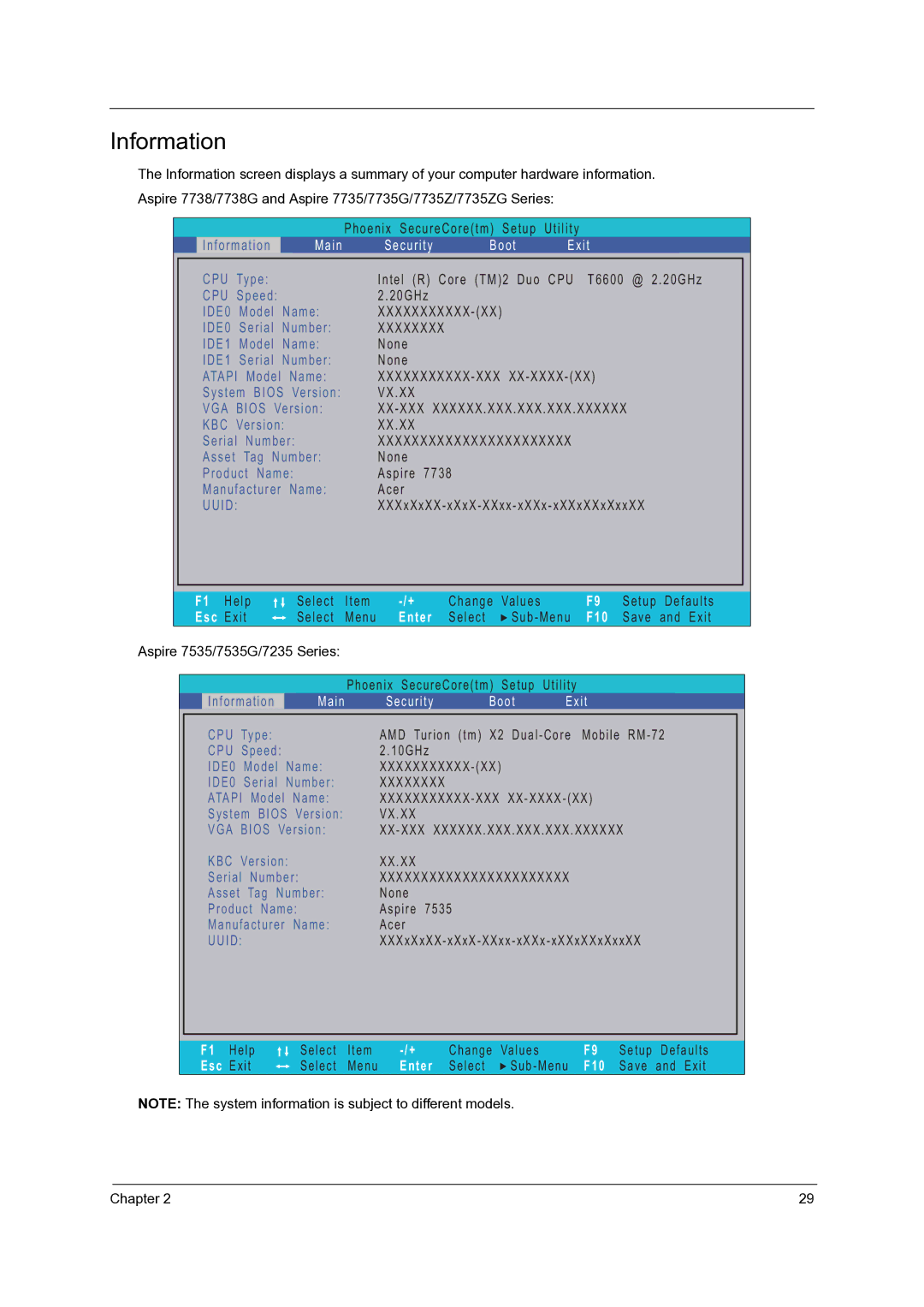 Acer 7535G, 7738G, 7235, 7735G, 7735ZG manual Information 