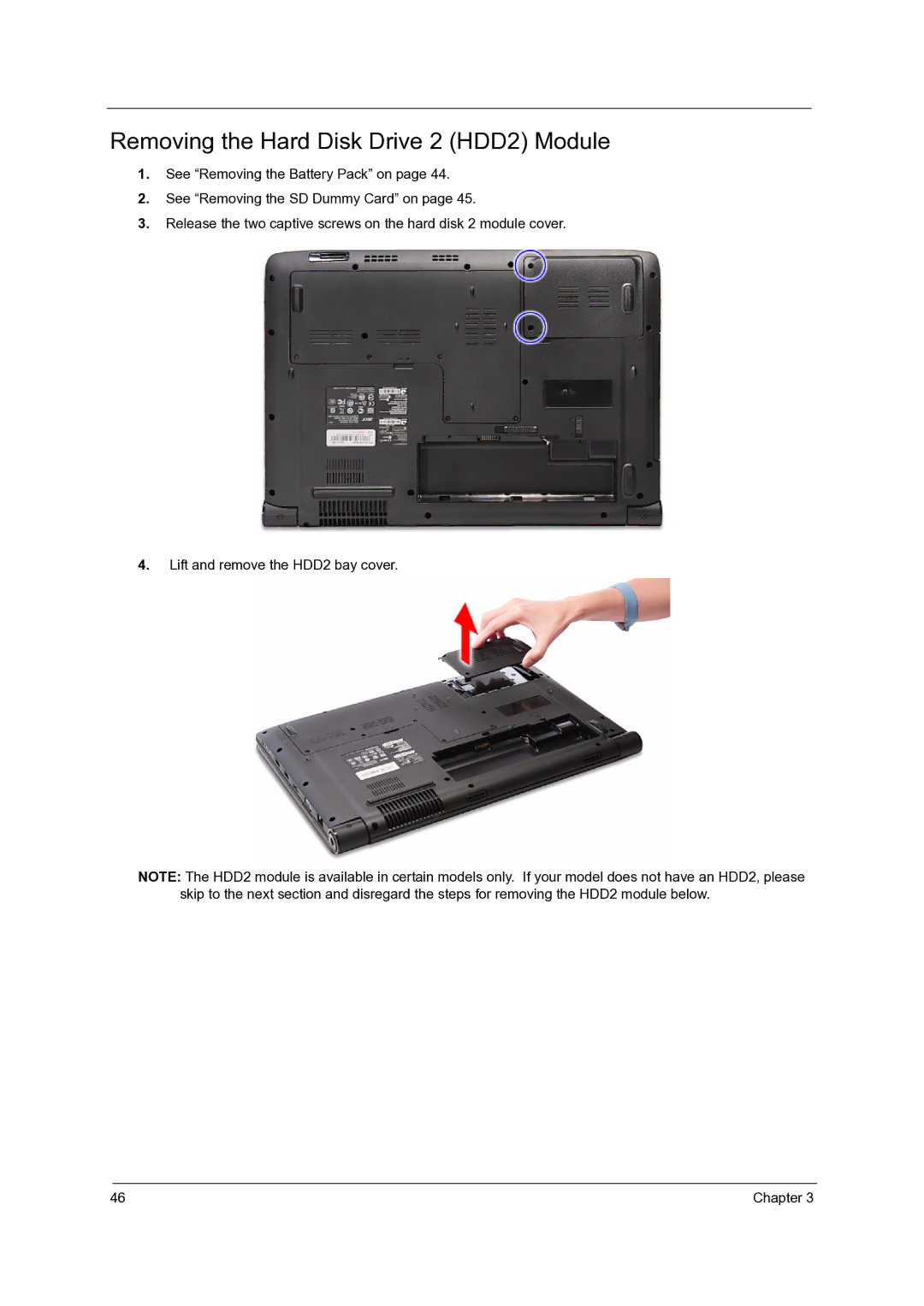 Acer 7738G, 7235, 7735G, 7535G, 7735ZG manual Removing the Hard Disk Drive 2 HDD2 Module 