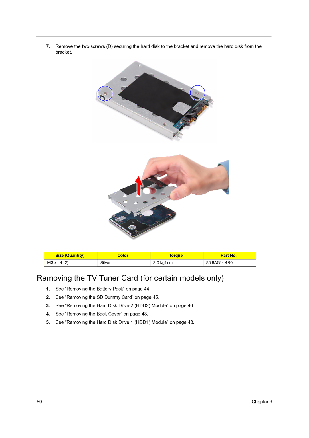 Acer 7738G, 7235, 7735G, 7535G, 7735ZG manual Removing the TV Tuner Card for certain models only 