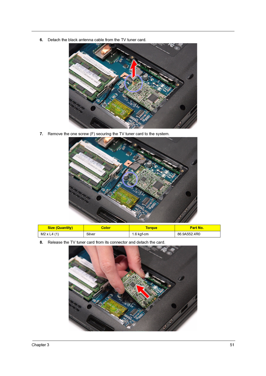 Acer 7235, 7738G, 7735G, 7535G, 7735ZG manual M2 x L4 Silver Kgf-cm 86.9A552.4R0 