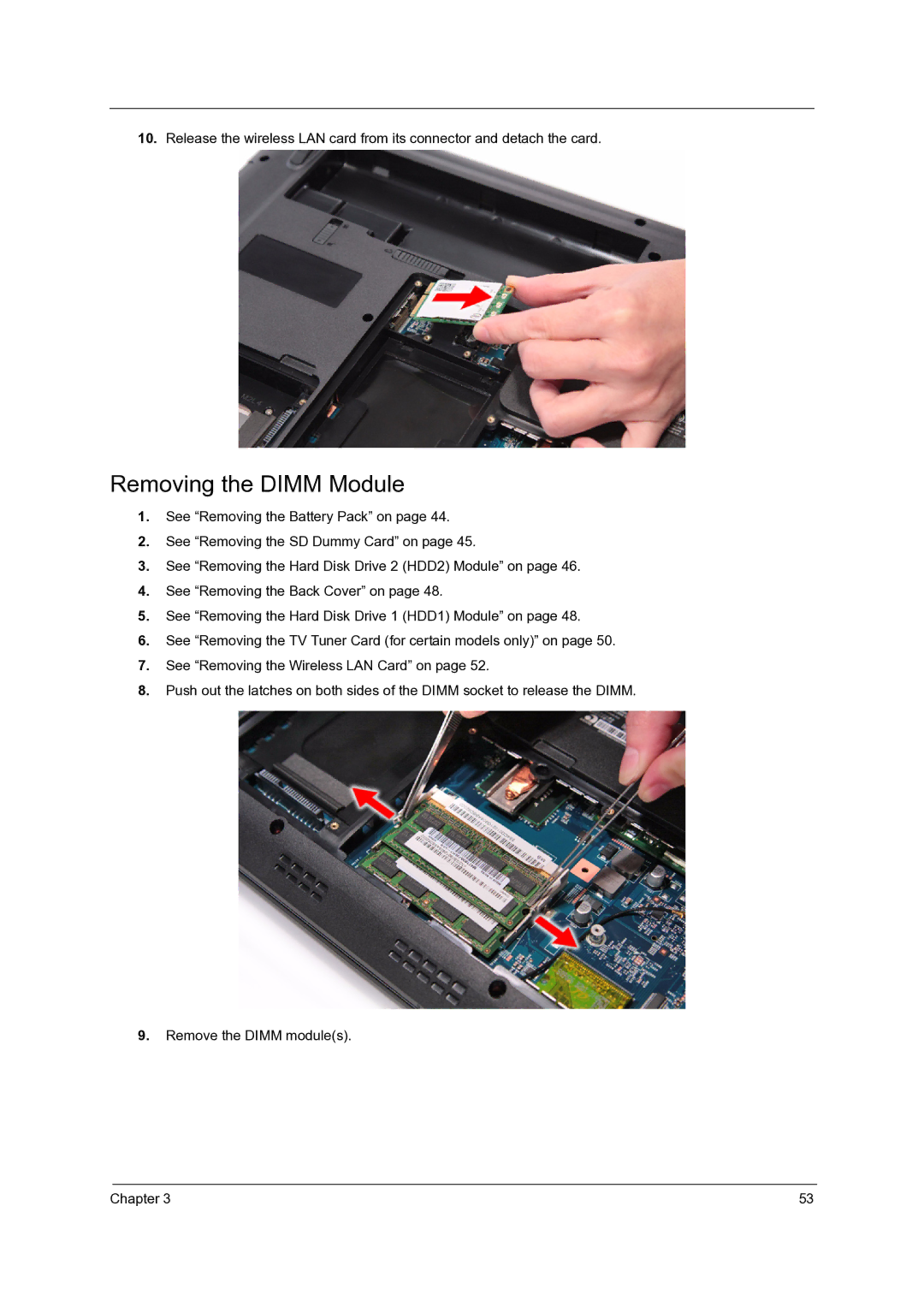 Acer 7535G, 7738G, 7235, 7735G, 7735ZG manual Removing the Dimm Module 