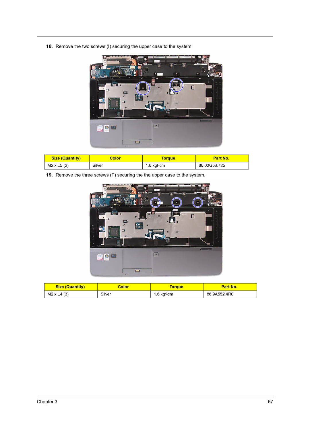 Acer 7235, 7738G, 7735G, 7535G, 7735ZG manual M2 x L5 Silver Kgf-cm 86.00G58.725 