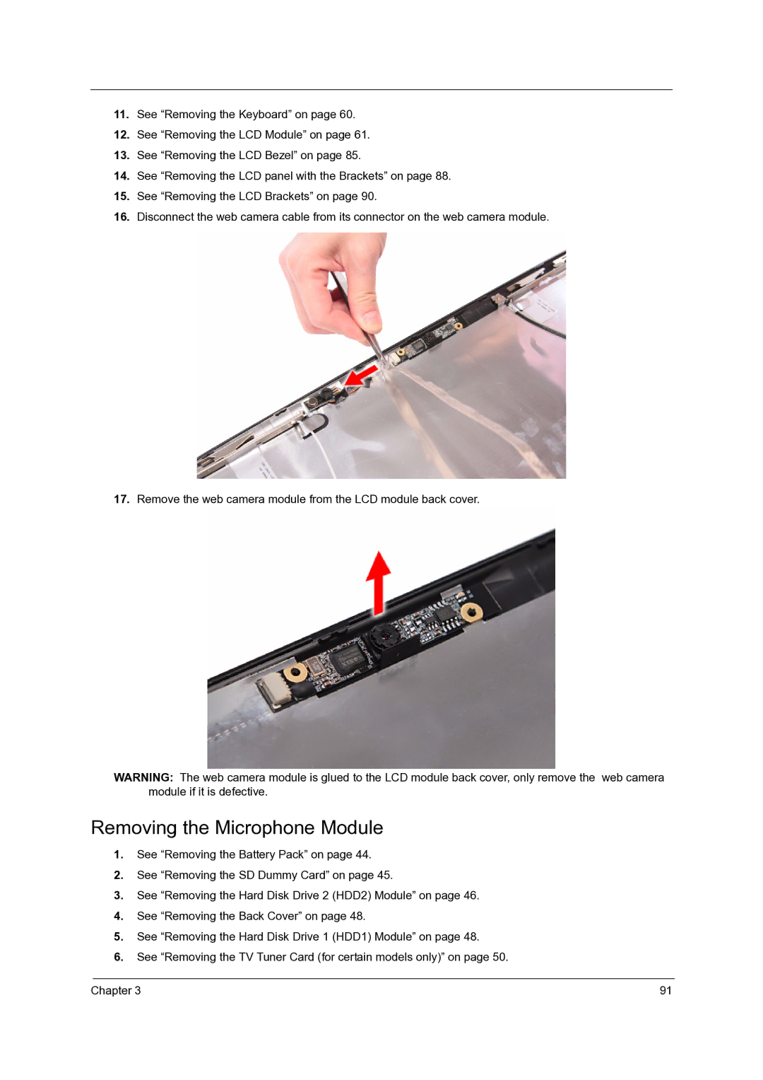 Acer 7235, 7738G, 7735G, 7535G, 7735ZG manual Removing the Microphone Module 