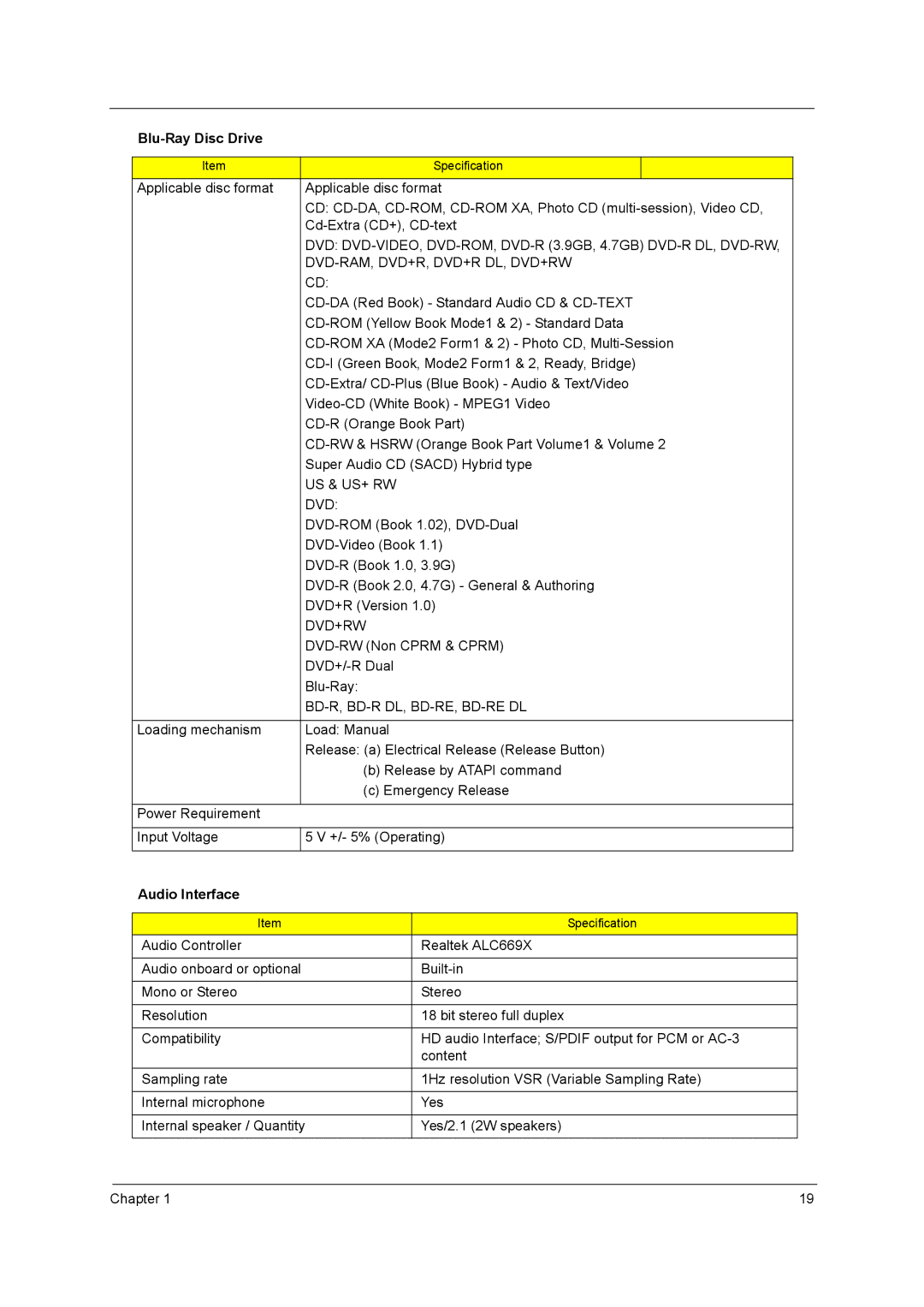 Acer 7740G manual DVD-RW Non Cprm & Cprm DVD+/-R Dual Blu-Ray, Audio Interface, Audio Controller Realtek ALC669X 