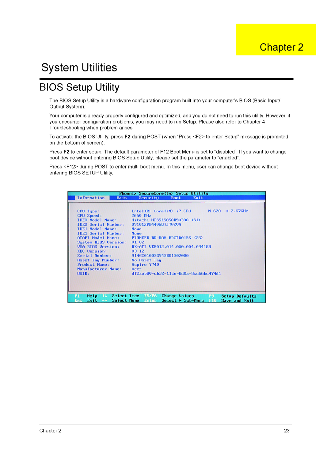 Acer 7740G manual System Utilities, Bios Setup Utility 