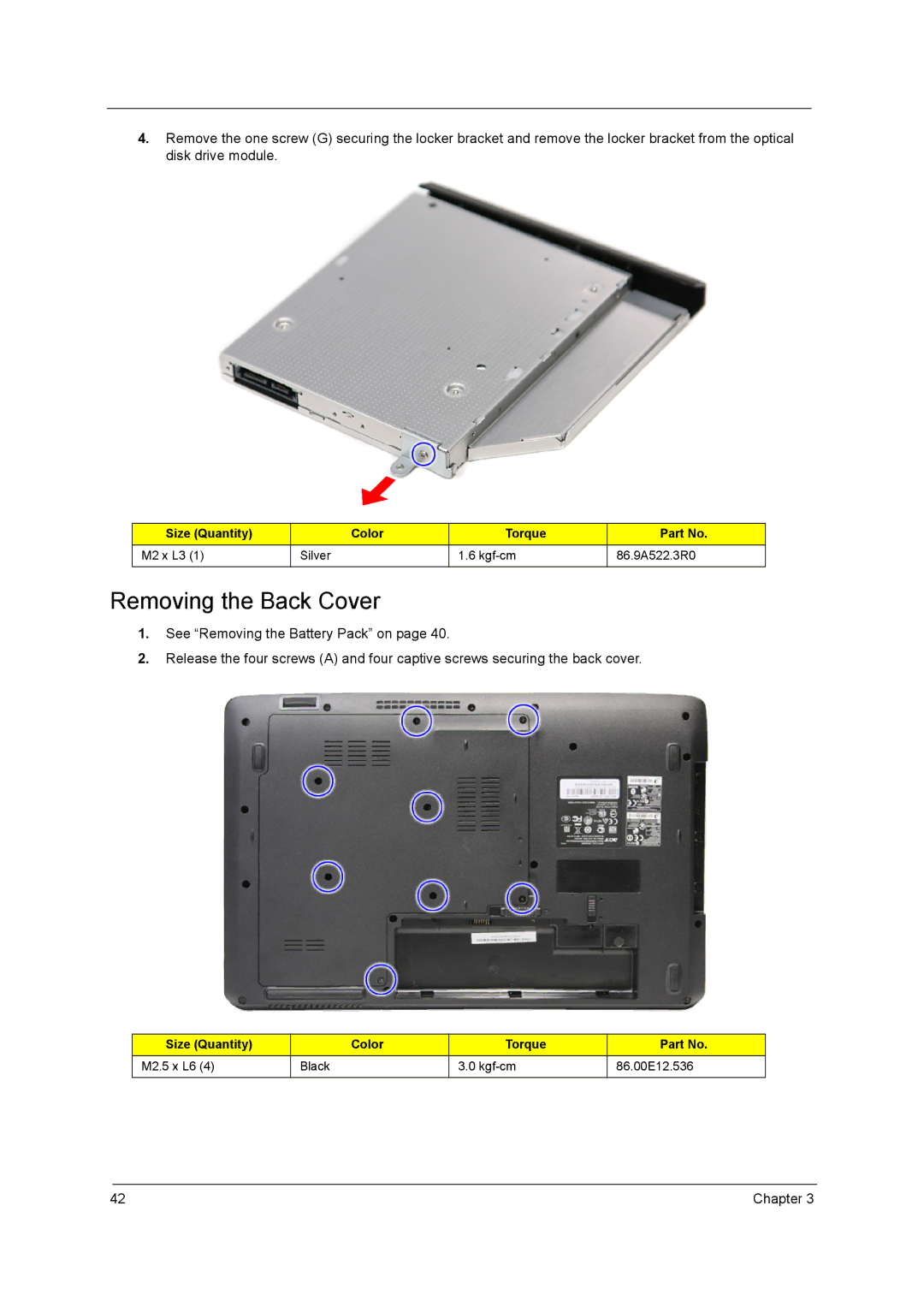 Acer 7740G manual Removing the Back Cover 