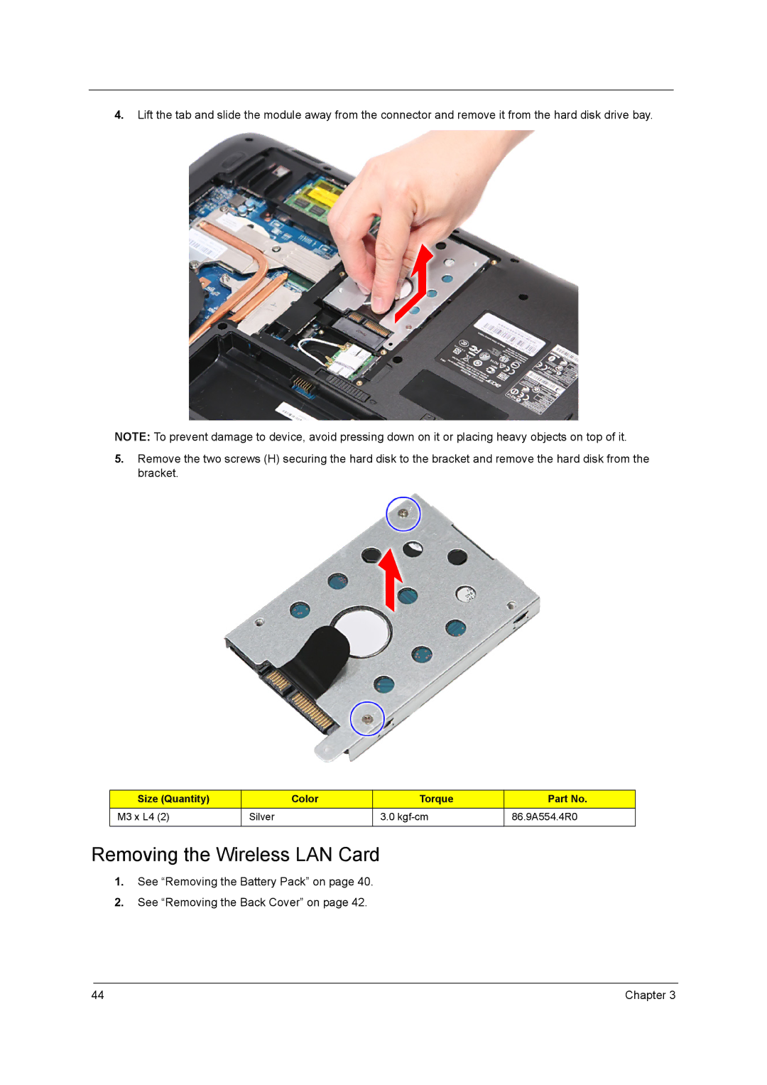 Acer 7740G manual Removing the Wireless LAN Card 