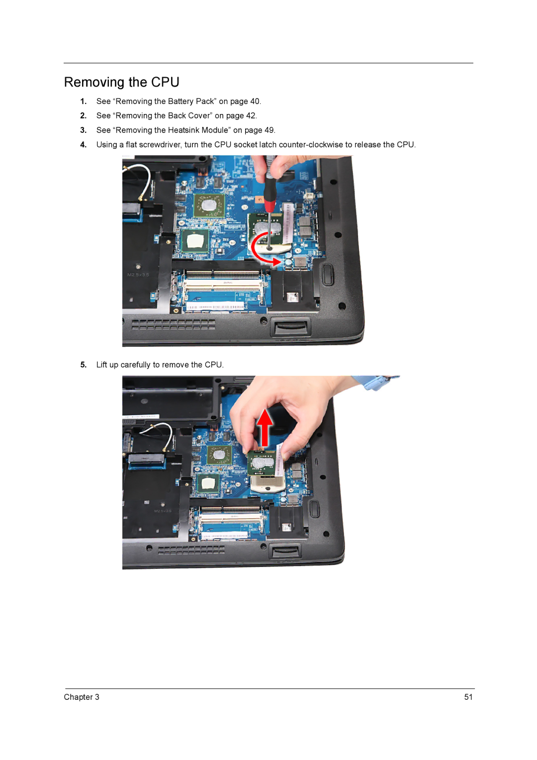 Acer 7740G manual Removing the CPU 