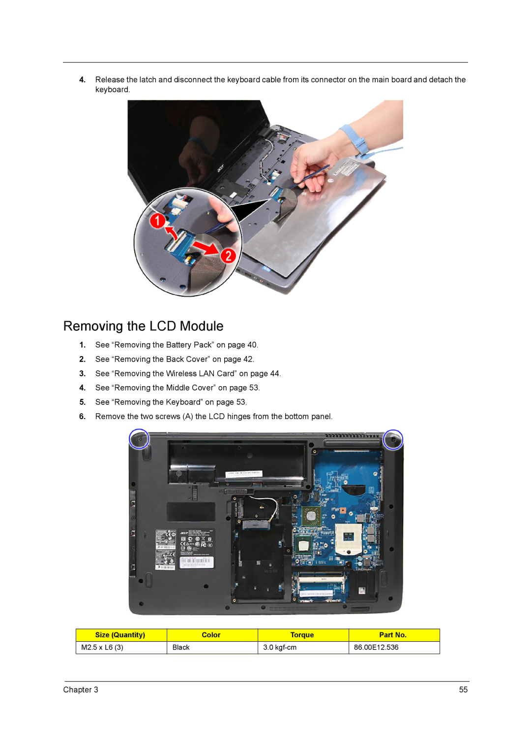 Acer 7740G manual Removing the LCD Module 