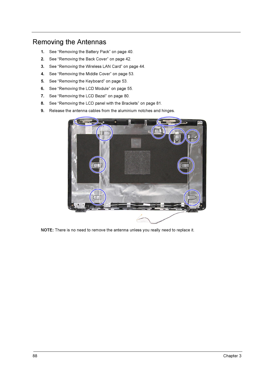 Acer 7740G manual Removing the Antennas 