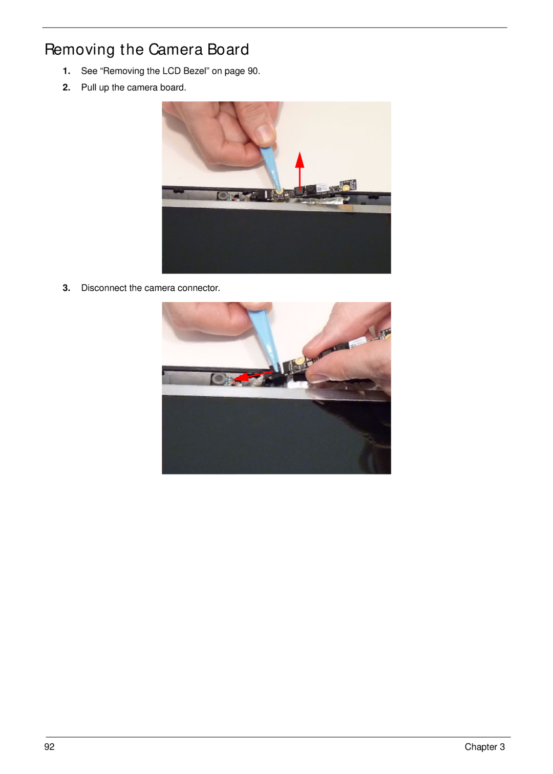 Acer 7745 manual Removing the Camera Board 