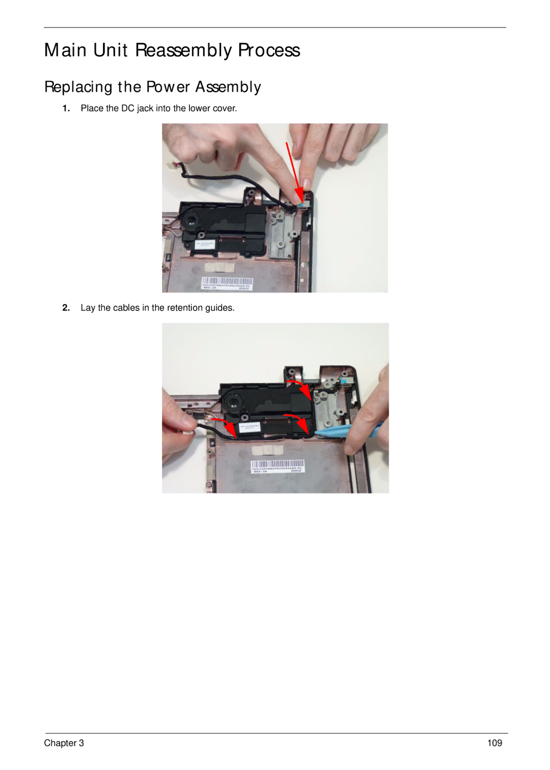 Acer 7745 manual Main Unit Reassembly Process, Replacing the Power Assembly 