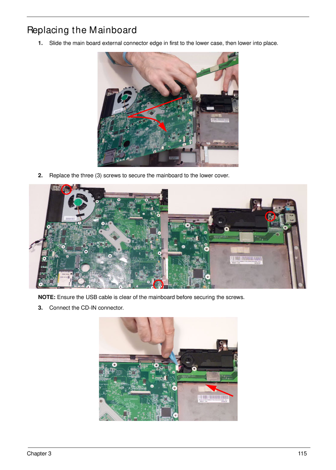 Acer 7745 manual Replacing the Mainboard 