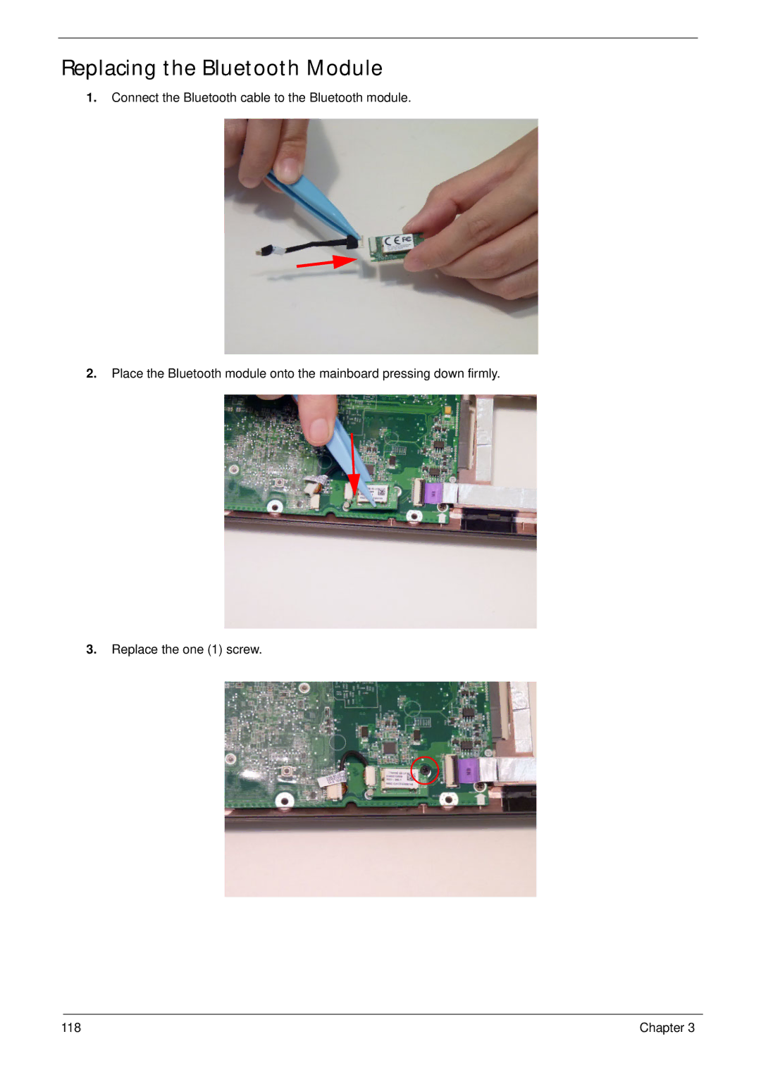 Acer 7745 manual Replacing the Bluetooth Module 