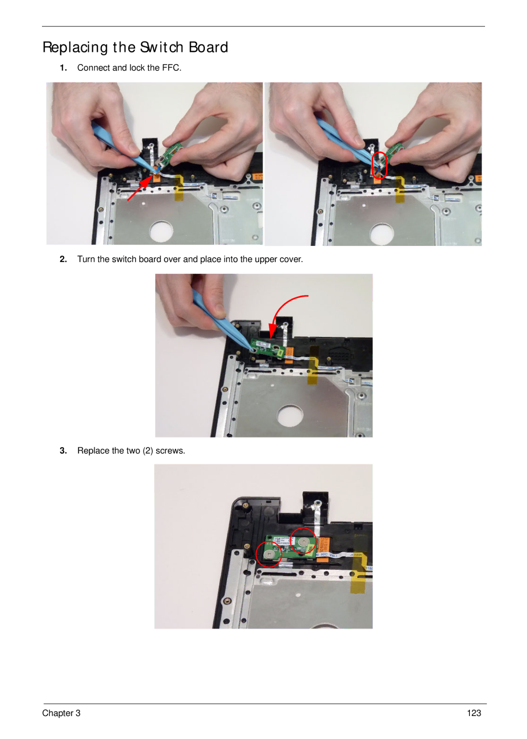 Acer 7745 manual Replacing the Switch Board 