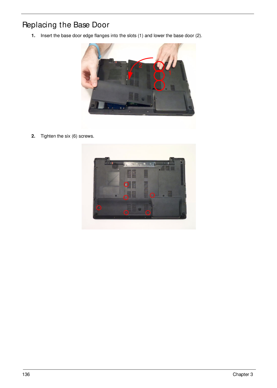 Acer 7745 manual Replacing the Base Door 