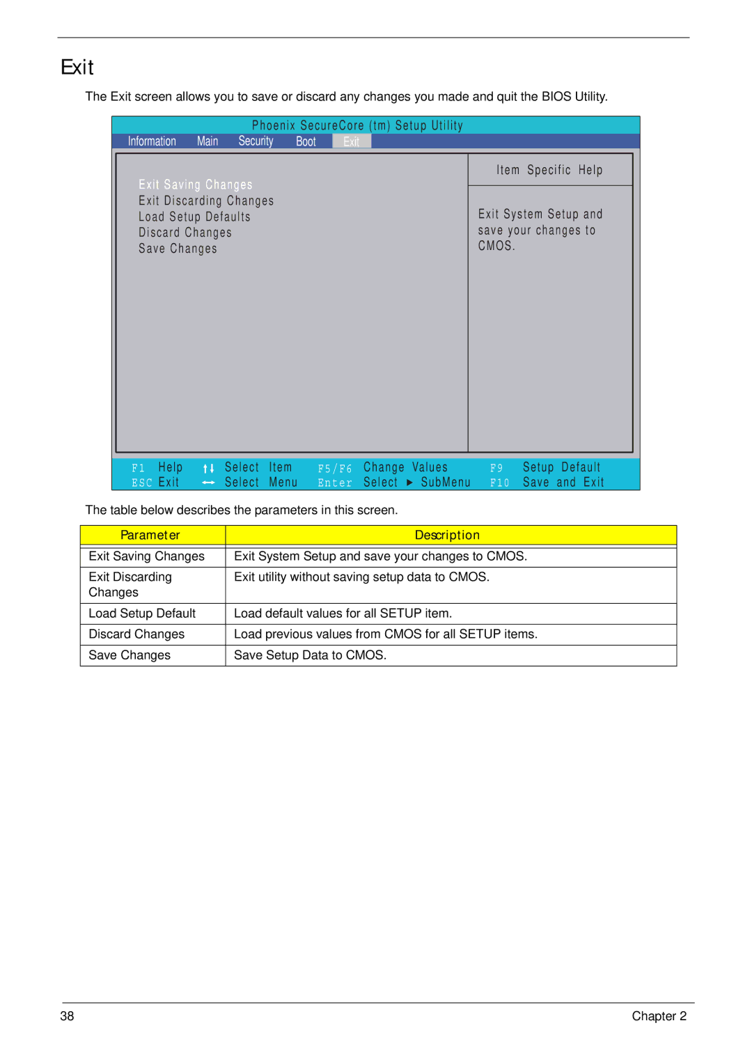 Acer 7745 manual Exit Saving Changes 