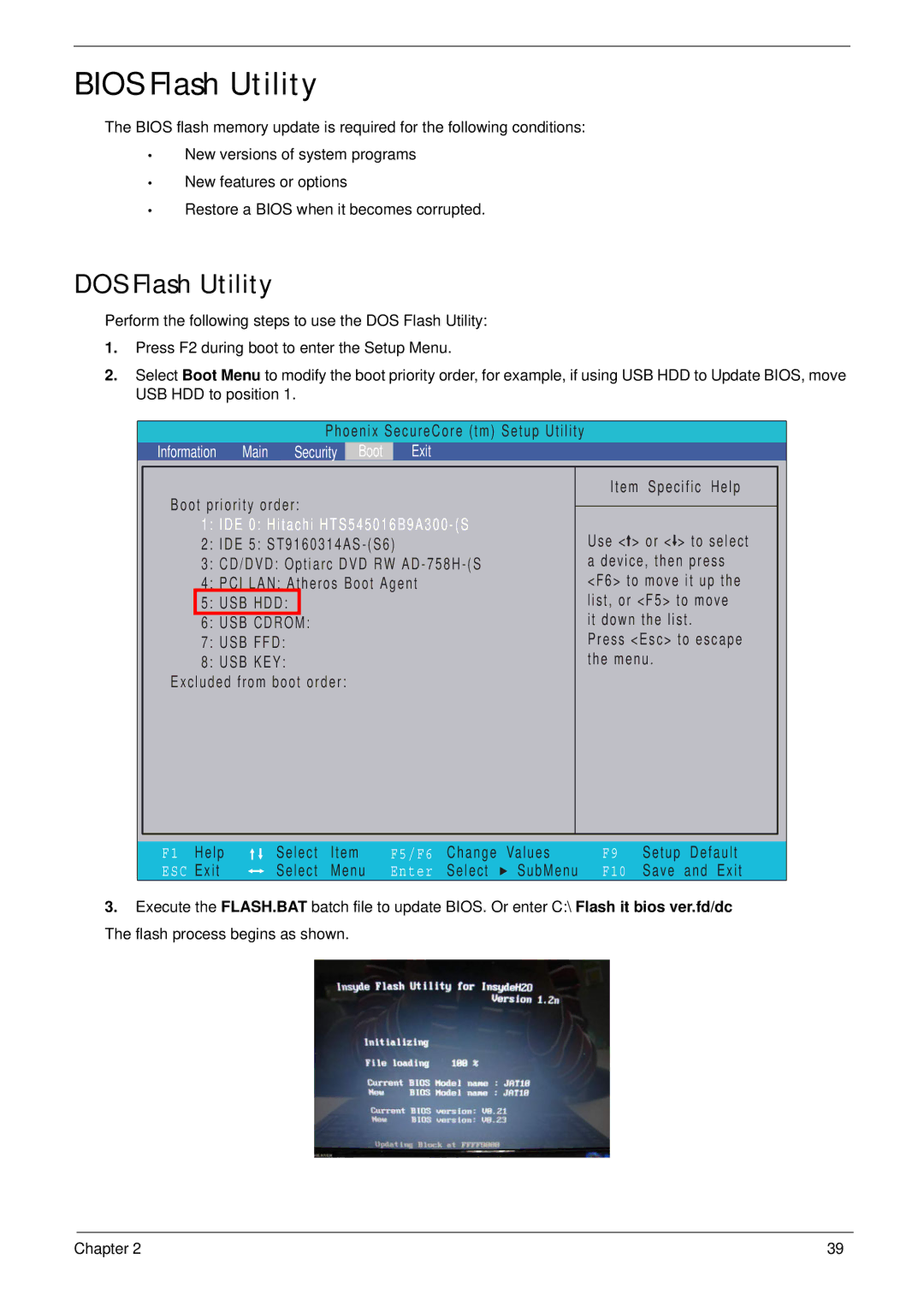 Acer 7745 manual Bios Flash Utility, DOS Flash Utility 