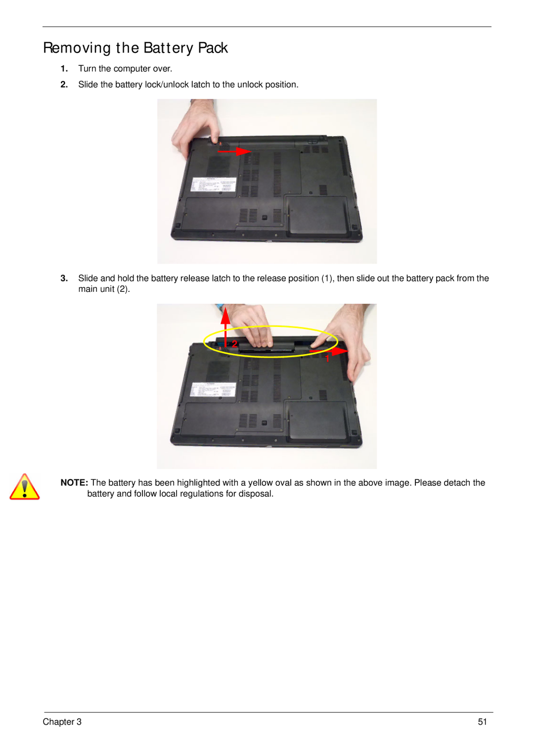 Acer 7745 manual Removing the Battery Pack 