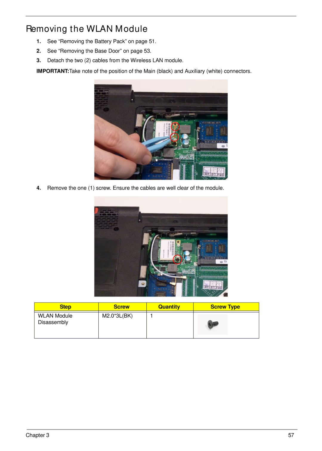 Acer 7745 manual Removing the Wlan Module 