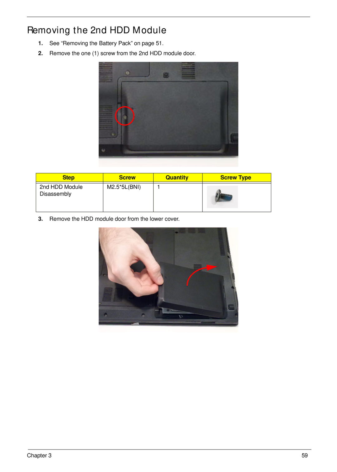 Acer 7745 manual Removing the 2nd HDD Module 