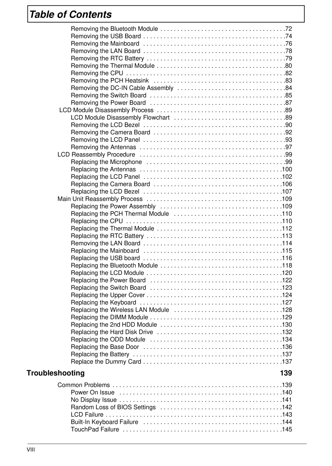 Acer 7745 manual 139, Viii 