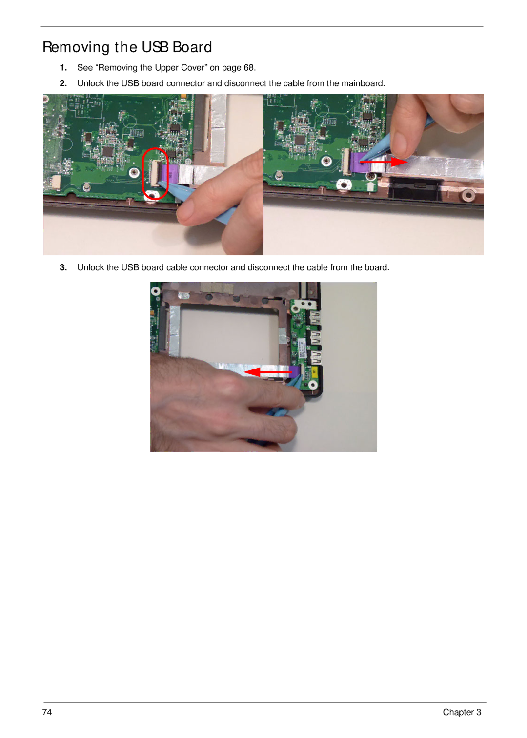 Acer 7745 manual Removing the USB Board 