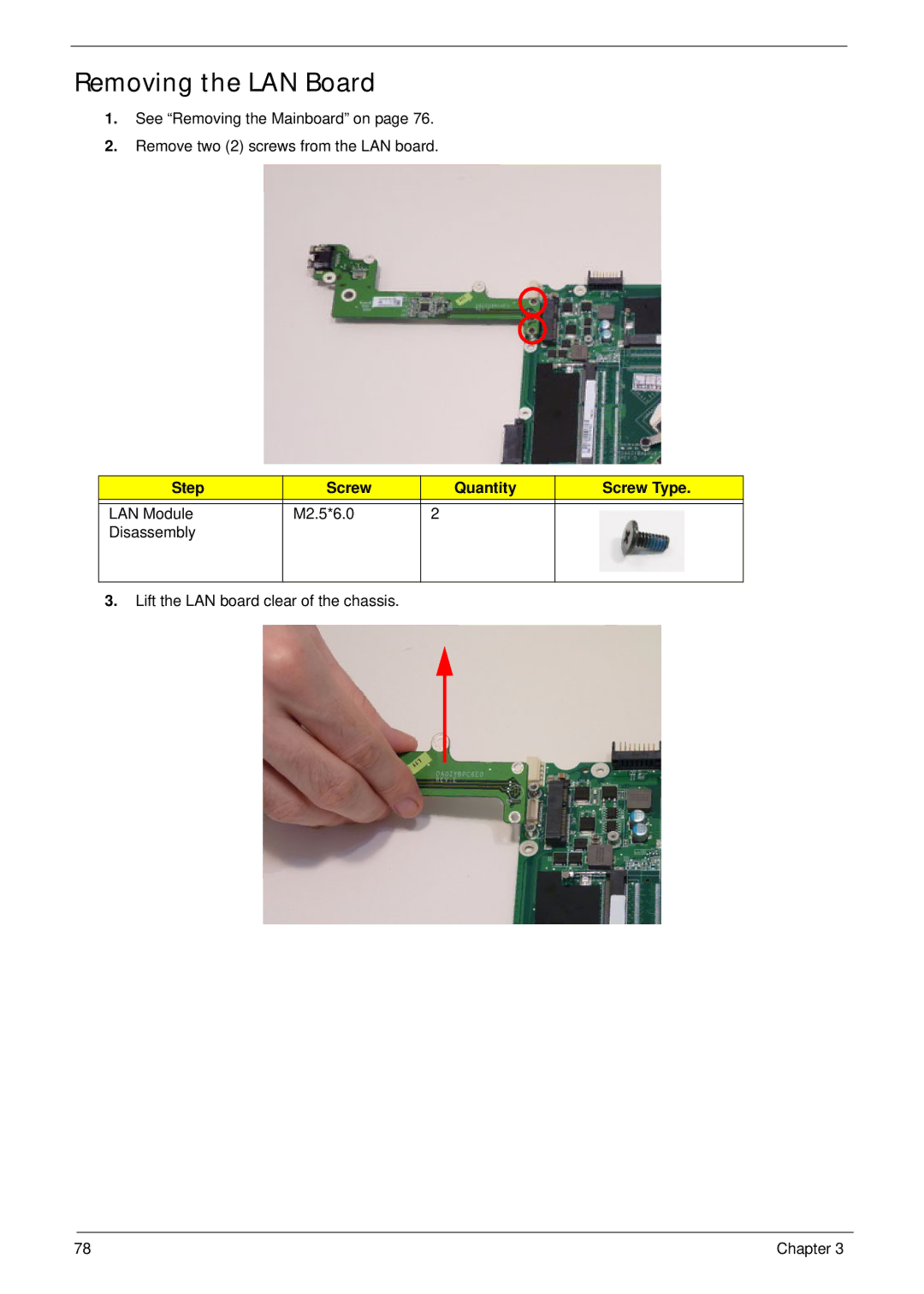 Acer 7745 manual Removing the LAN Board 