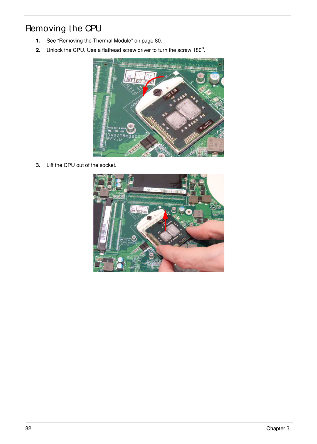 Acer 7745 manual Removing the CPU 