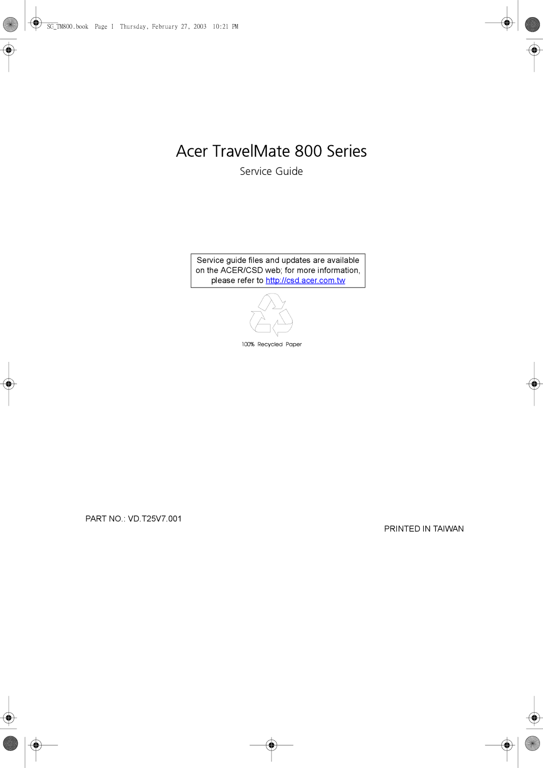 Acer manual Acer TravelMate 800 Series 