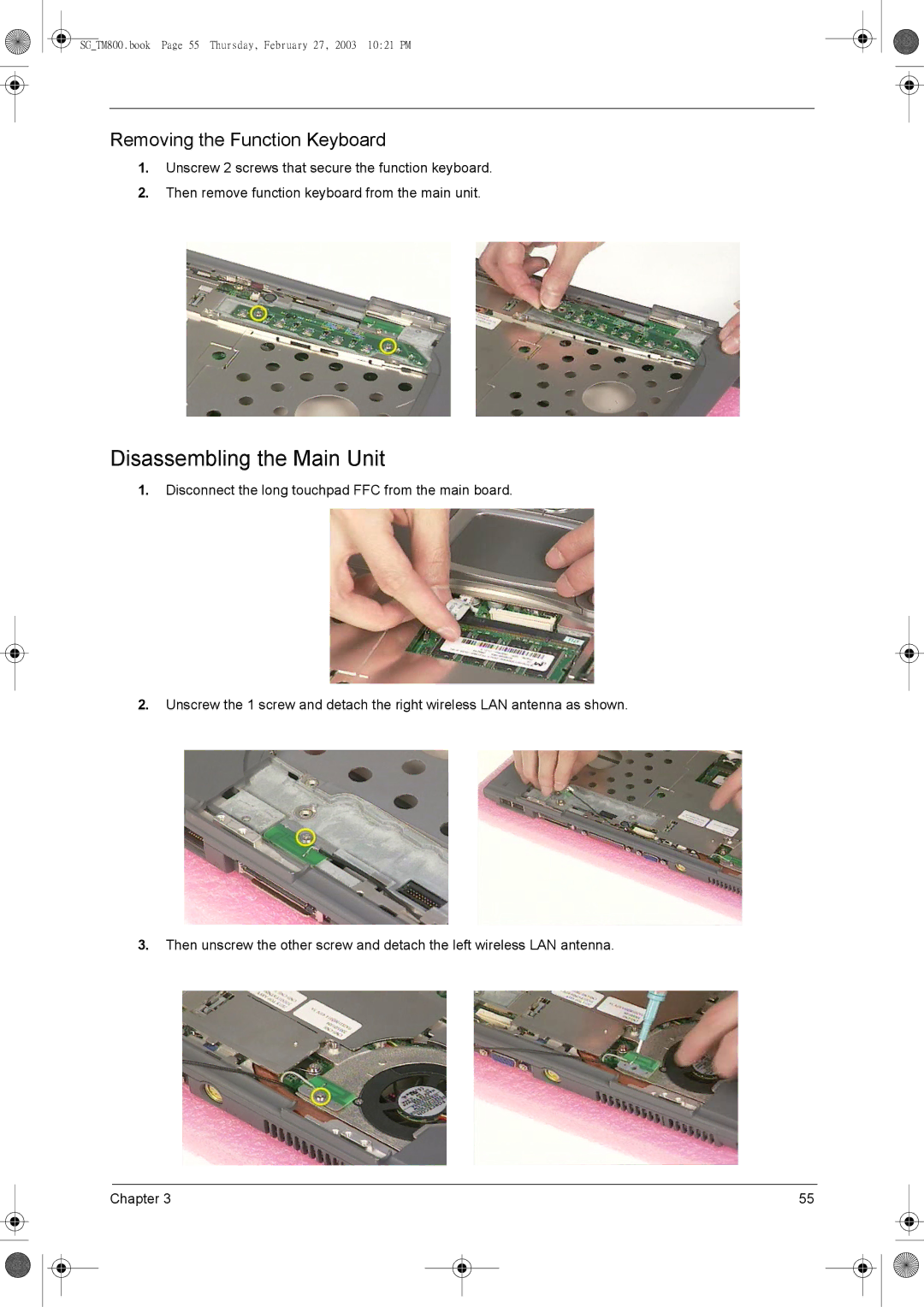 Acer 800 manual Disassembling the Main Unit, Removing the Function Keyboard 