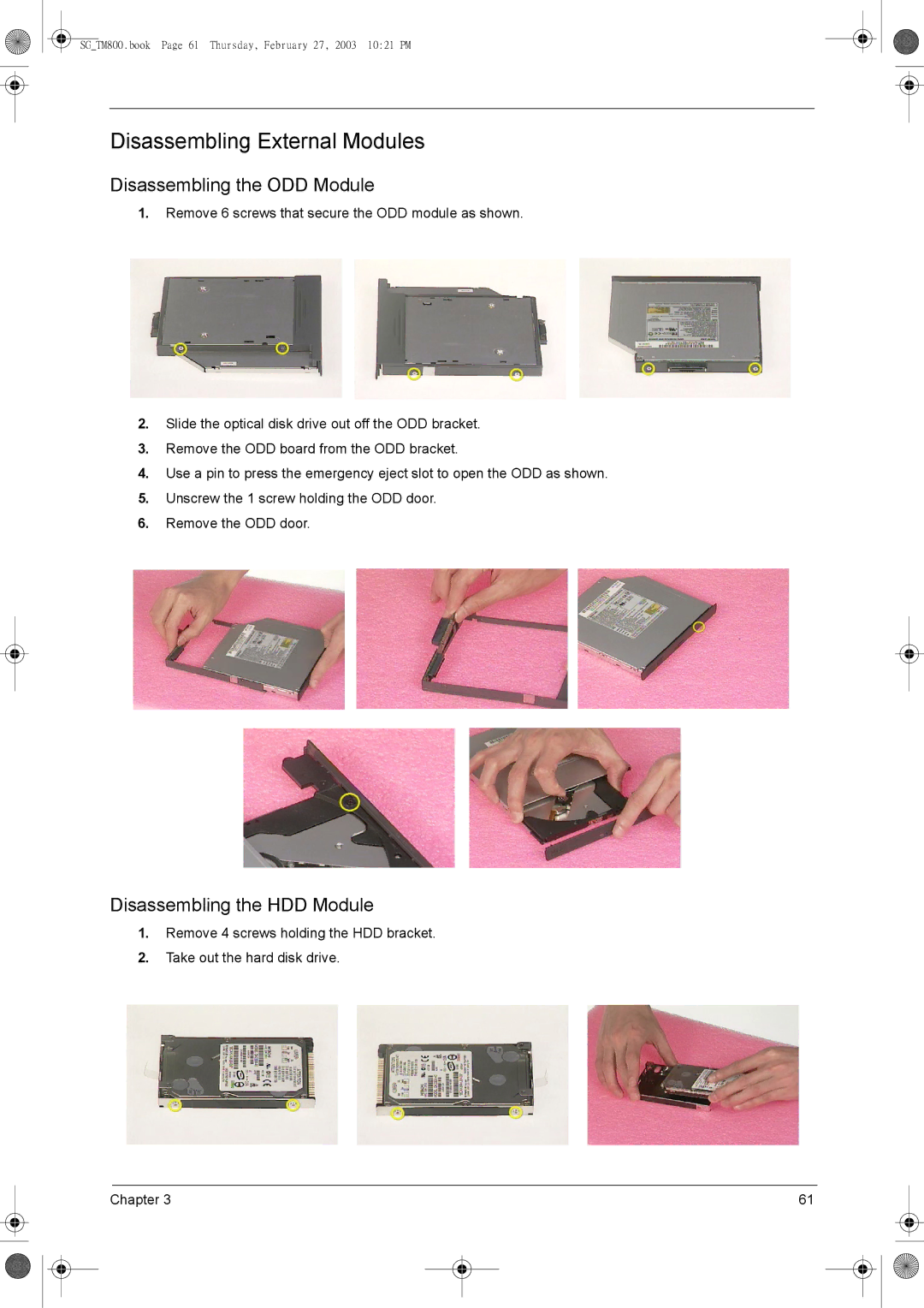 Acer 800 manual Disassembling External Modules, Disassembling the ODD Module 