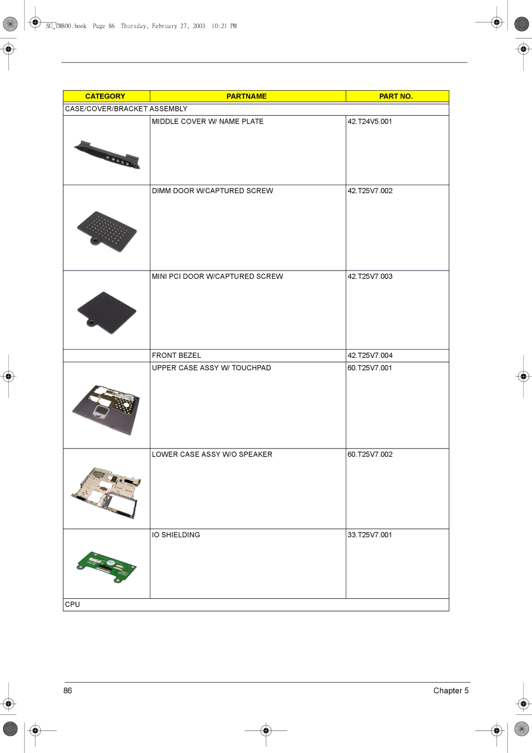 Acer 800 CASE/COVER/BRACKET Assembly Middle Cover W/ Name Plate, Dimm Door W/CAPTURED Screw, Front Bezel, IO Shielding 