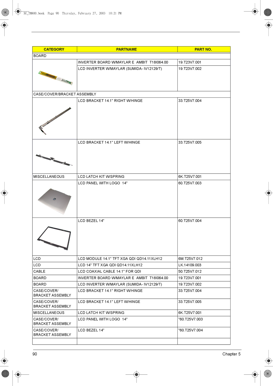 Acer 800 Board Inverter Board W/MAYLAR E Ambit T18I064.00, LCD Inverter W/MAYLAR SUMIDA- IV12129/T, LCD Panel with Logo 