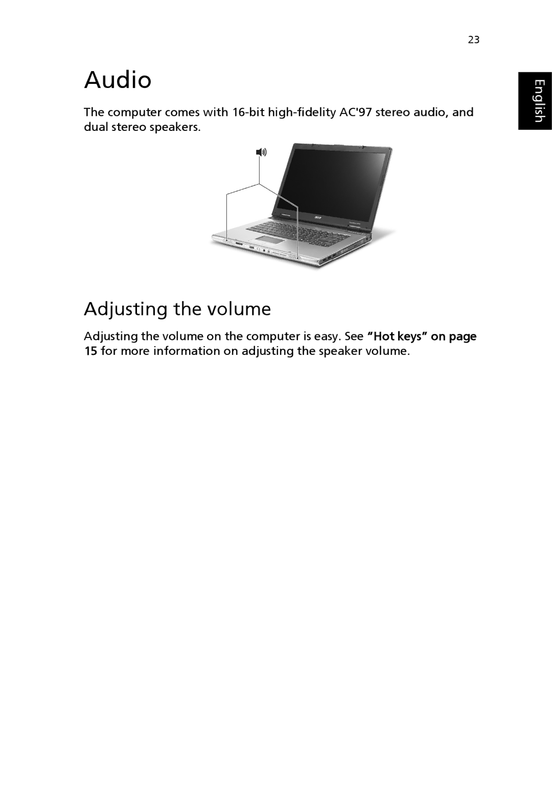 Acer 8100 Series manual Audio, Adjusting the volume 