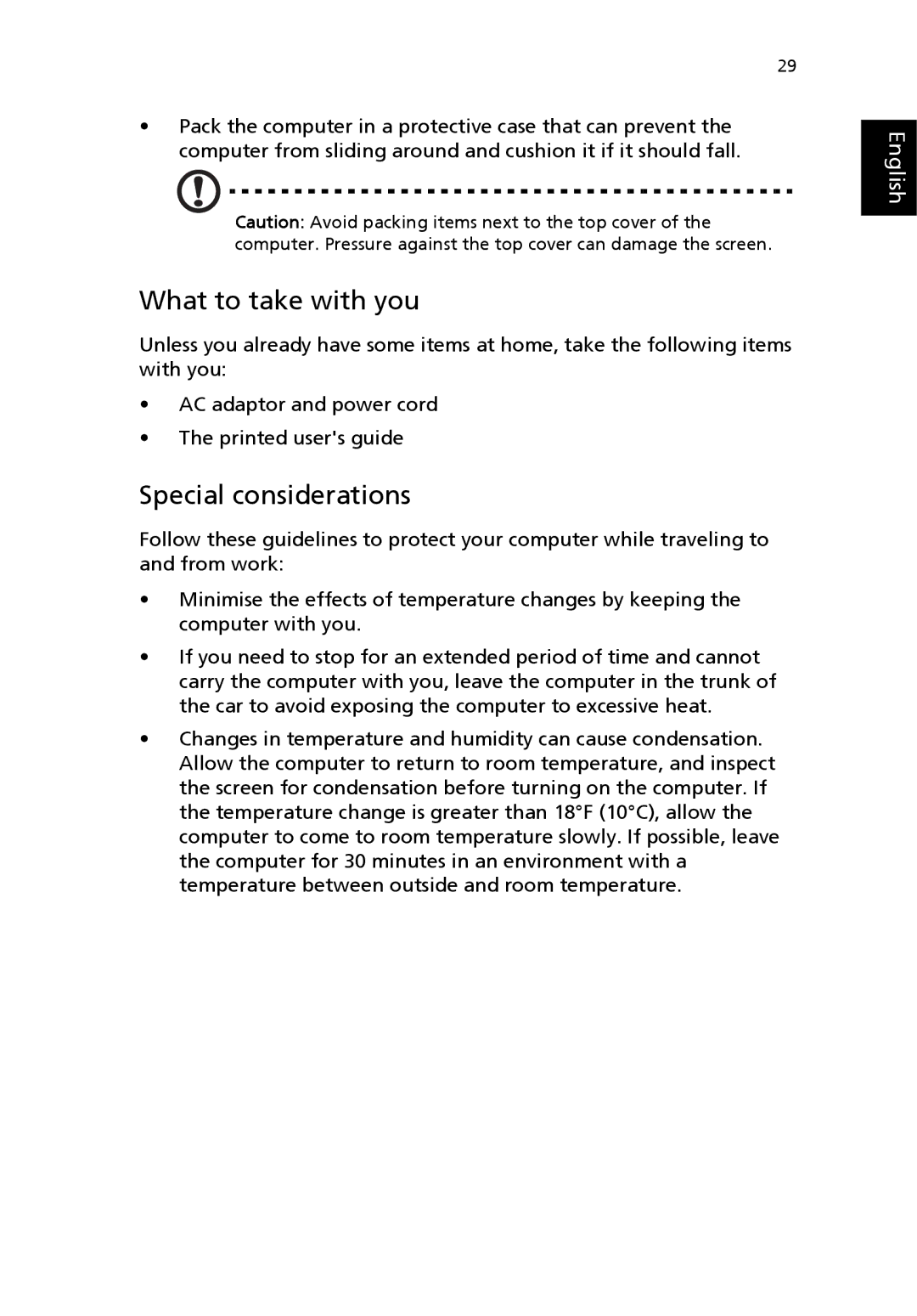 Acer 8100 Series manual What to take with you, Special considerations 