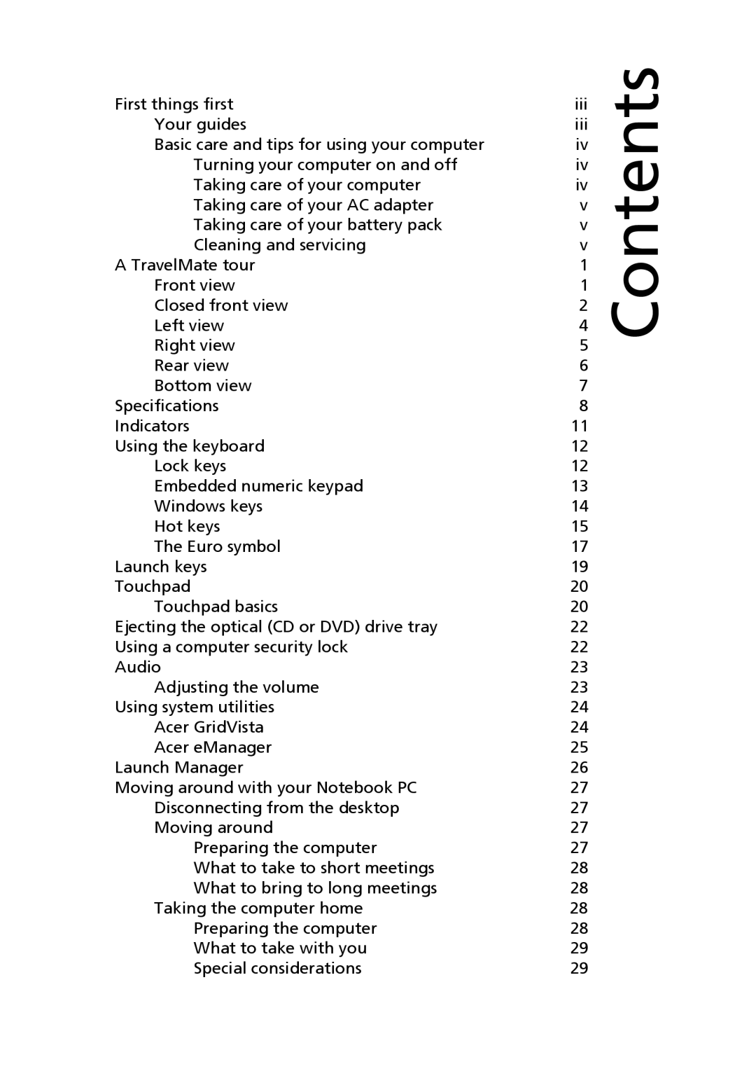 Acer 8100 Series manual Contents 