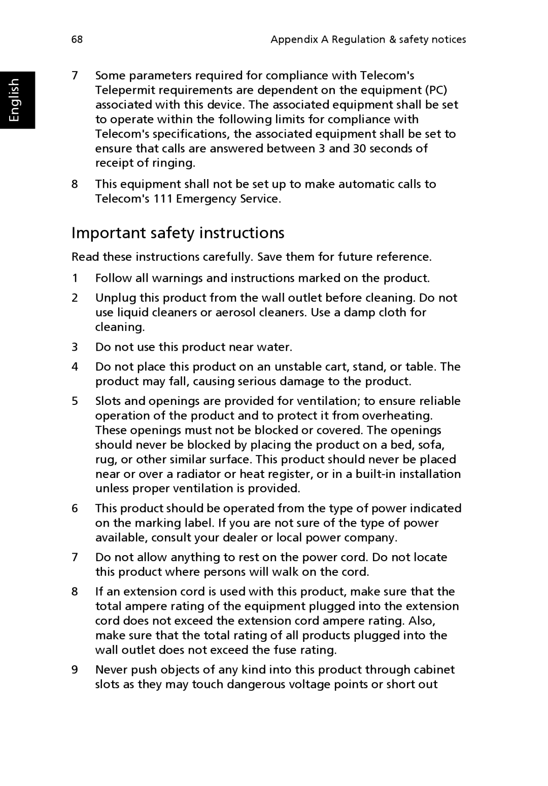 Acer 8100 Series manual Important safety instructions 