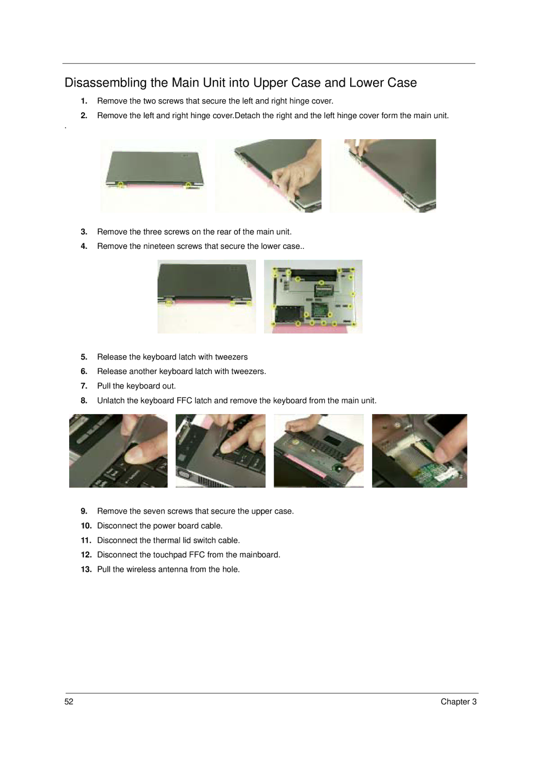 Acer 8100 manual Disassembling the Main Unit into Upper Case and Lower Case 