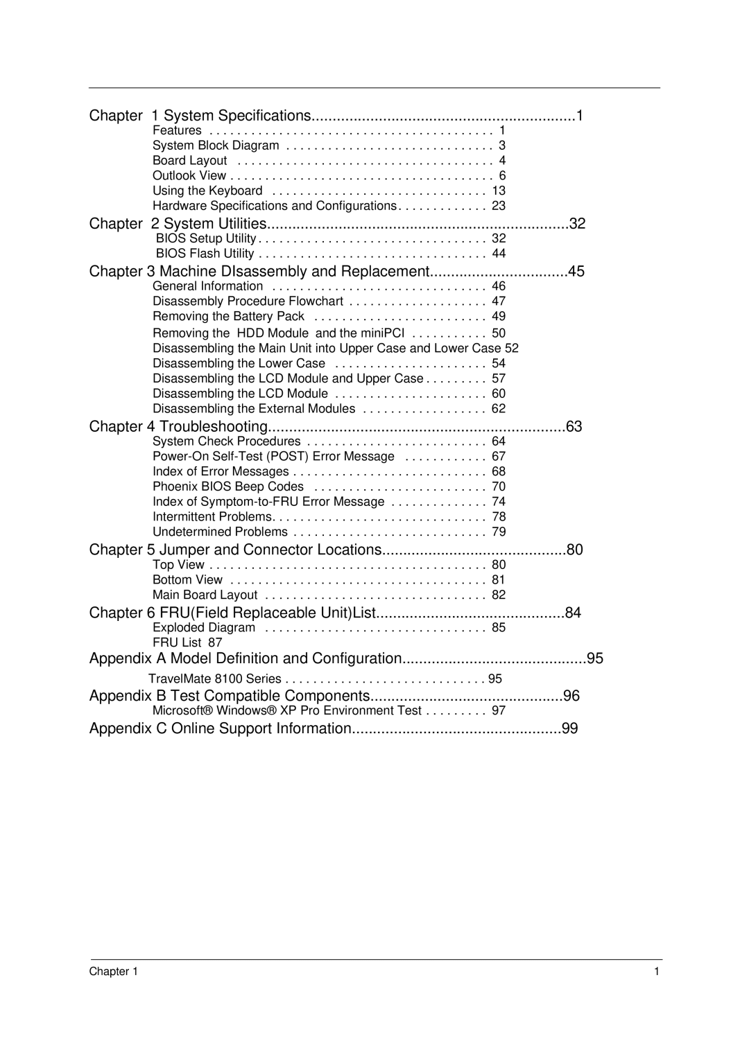 Acer 8100 manual System Specifications 