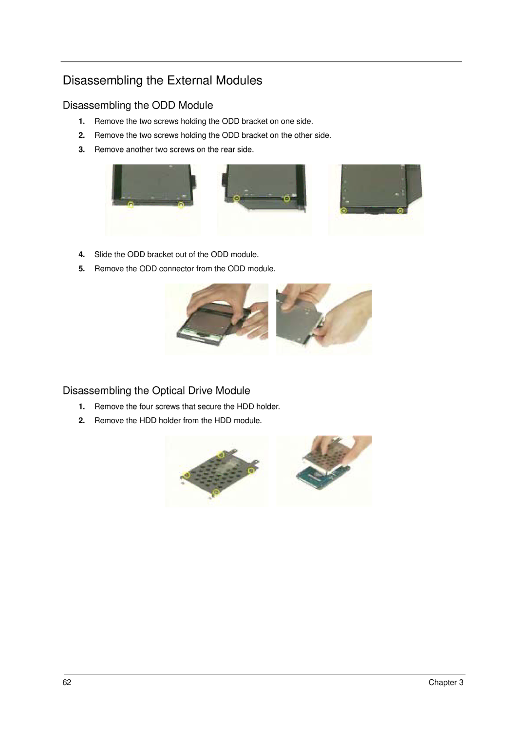 Acer 8100 manual Disassembling the External Modules, Disassembling the ODD Module 