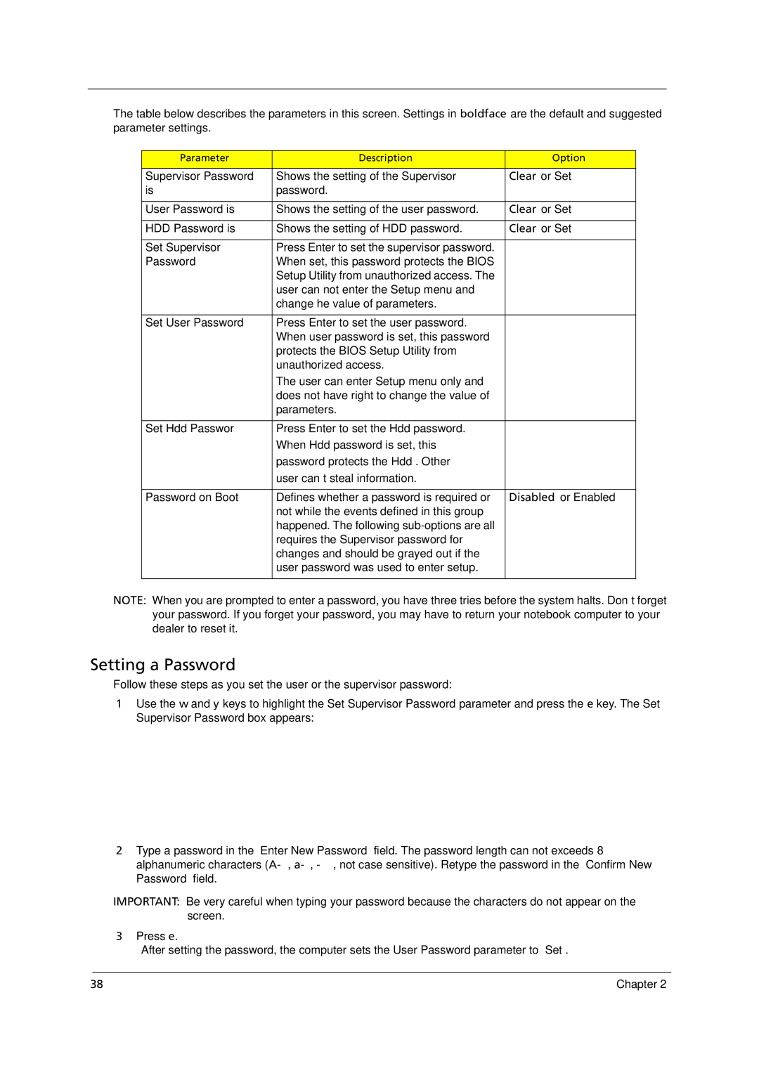 Acer 8331, 8371 manual Setting a Password 