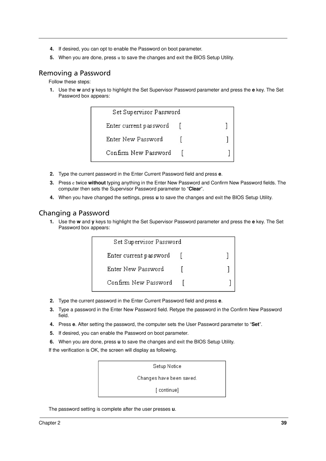 Acer 8371, 8331 manual Removing a Password, Changing a Password 