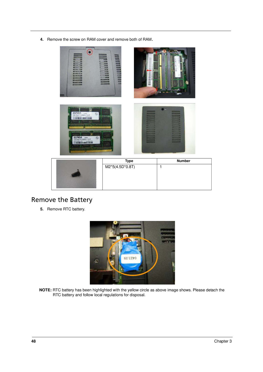 Acer 8331, 8371 manual Remove the Battery 