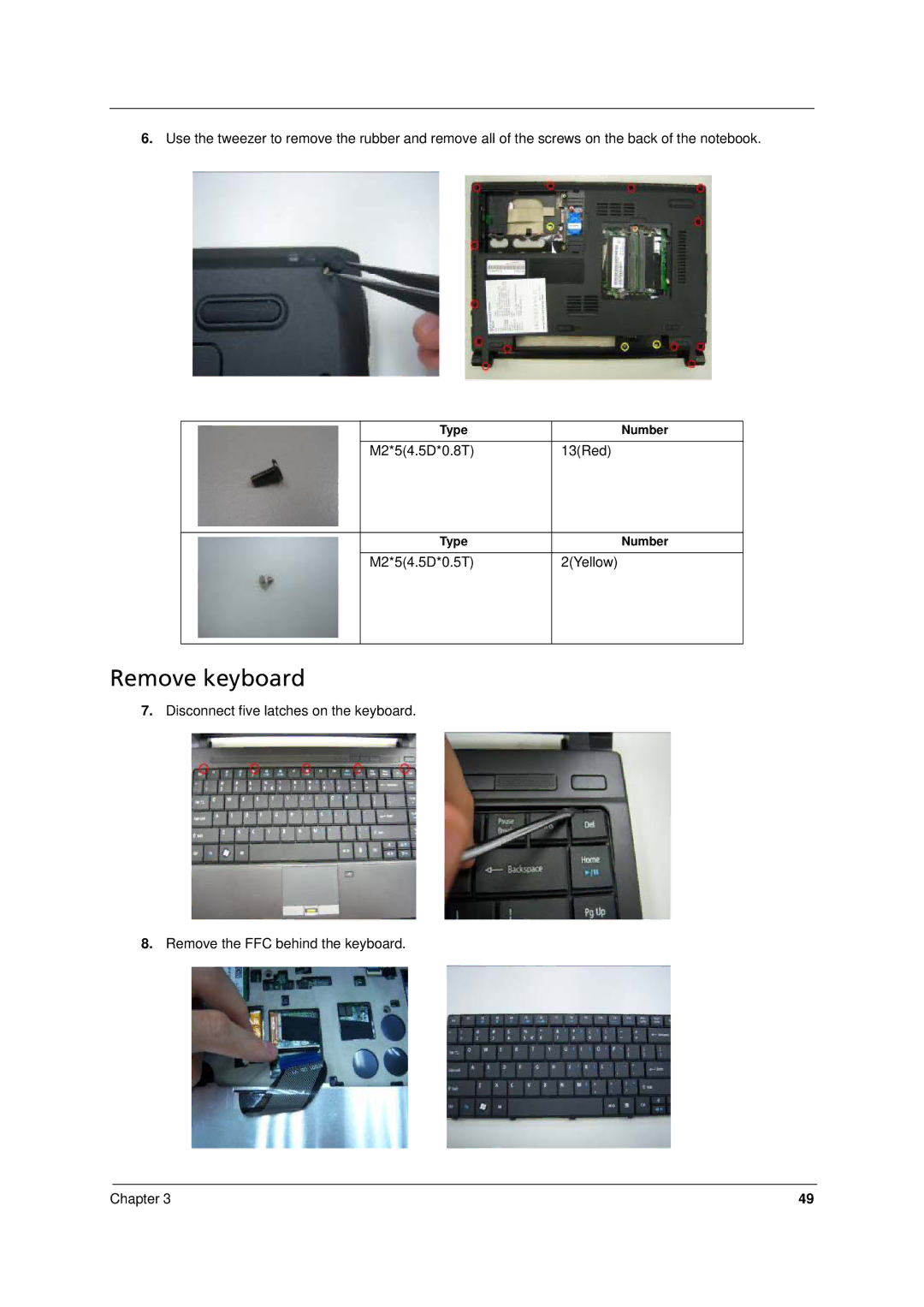 Acer 8371, 8331 manual Remove keyboard 