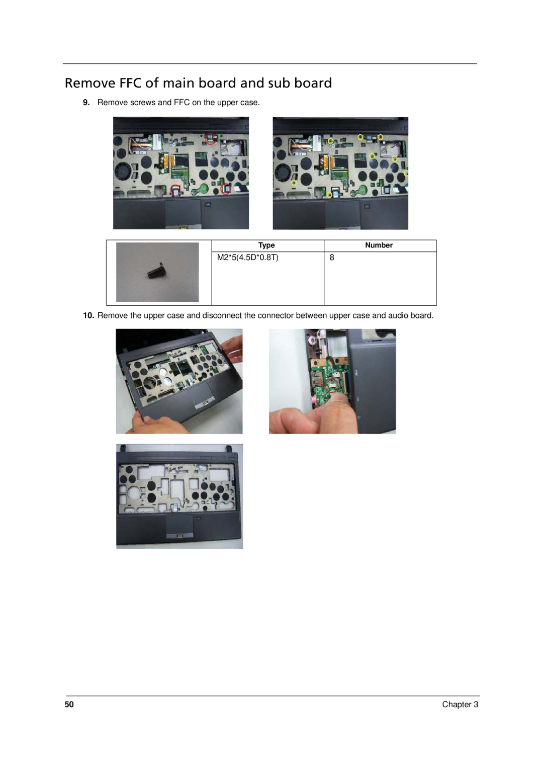 Acer 8331, 8371 manual Remove FFC of main board and sub board 