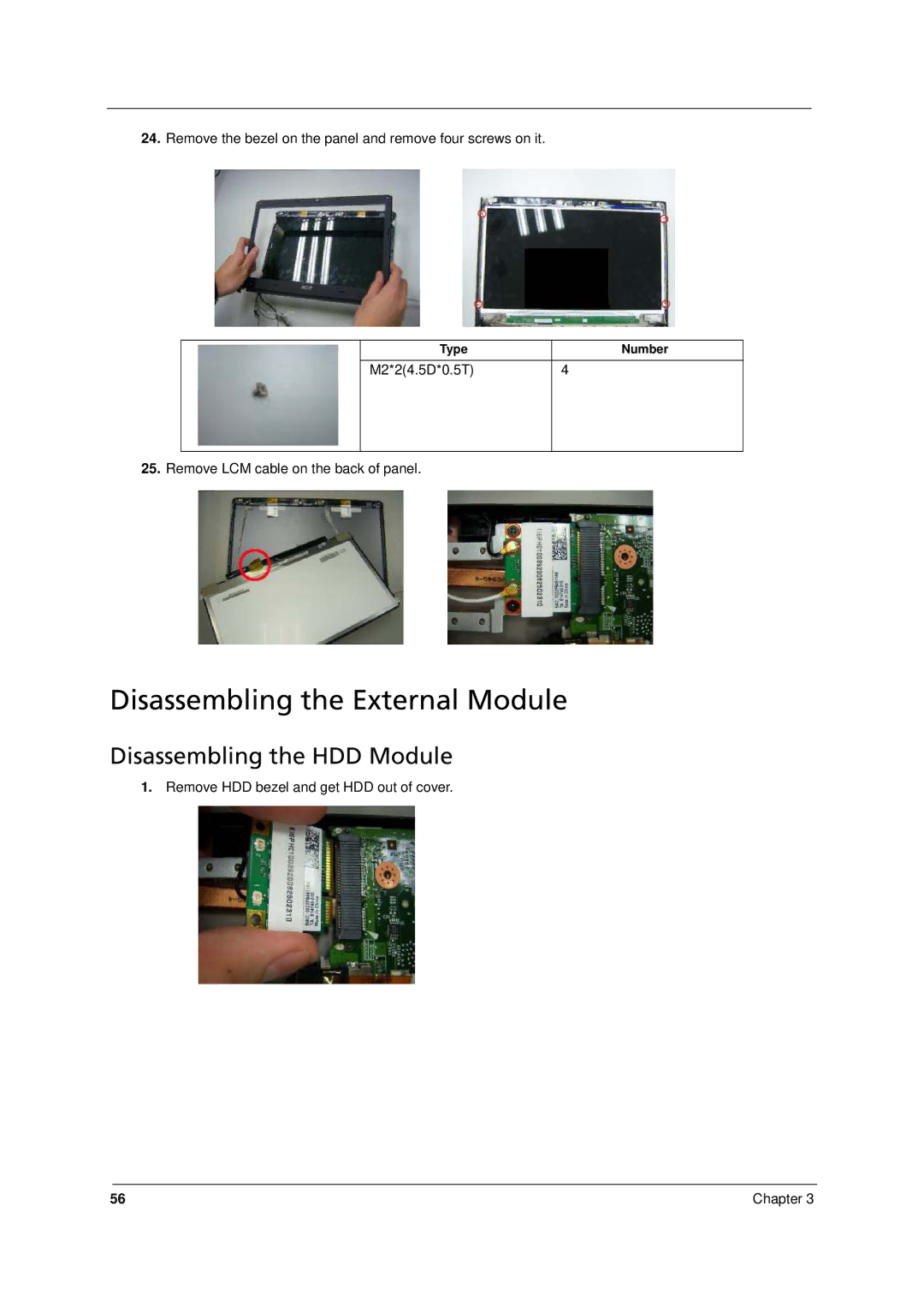 Acer 8331, 8371 manual Disassembling the External Module, Disassembling the HDD Module 